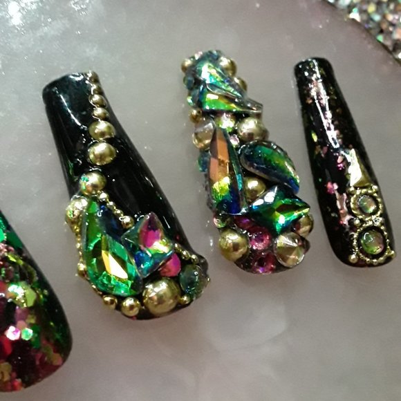 Handmade XL Coffin Hard Gel Press On Nails - Picture 3 of 7